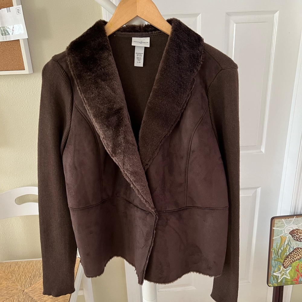 Faux suede and fur cardigan